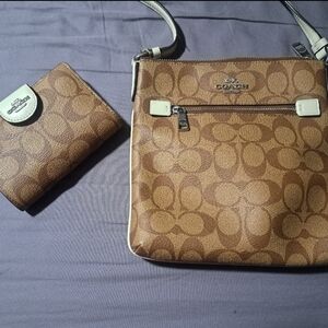 Coach Brown and Cream Crossbody Bag With Wallet